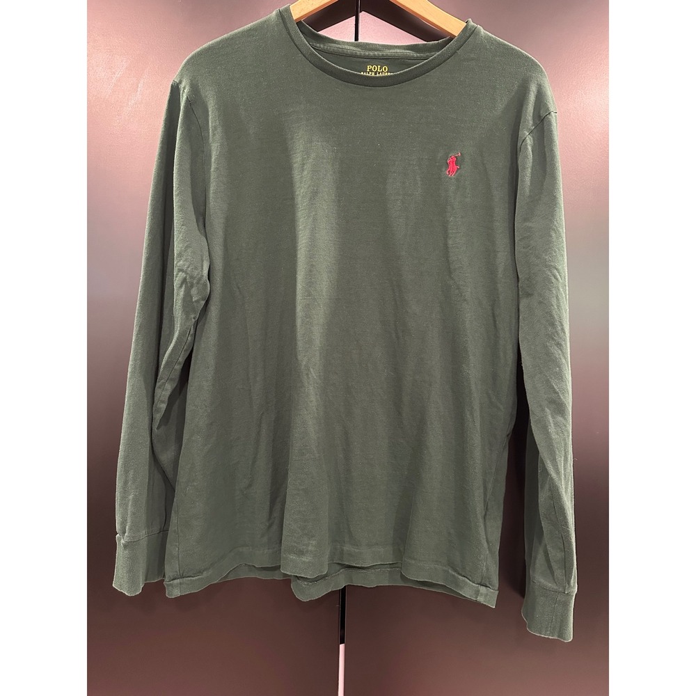 Polo Ralph Lauren Mens Custom Slim Fit Long Sleeve T-Shirt Green Red Pony Large